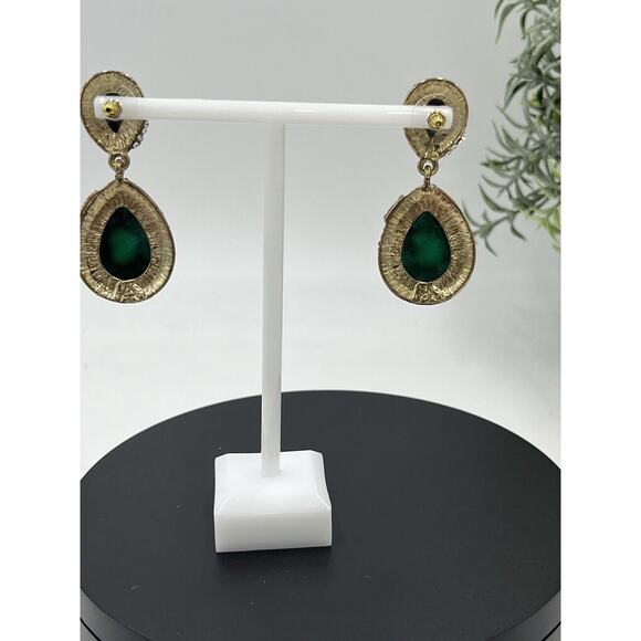 Amrita Singh Gold Tone Austrian Pave Crystal Turquoise Green Teardrop Earrings - Picture 12 of 12